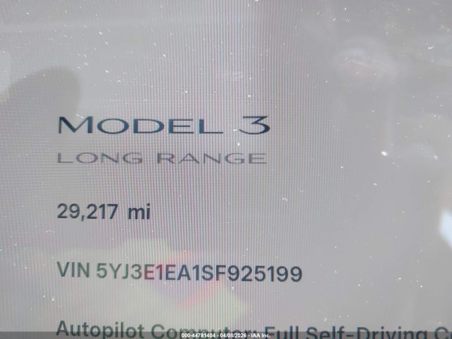 Продаж на аукціоні авто 2025 Tesla Model 3 Long Range Rear-wheel Drive/standard Rear-wheel Drive, vin: 5YJ3E1EA1SF925199, номер лоту: 44781404