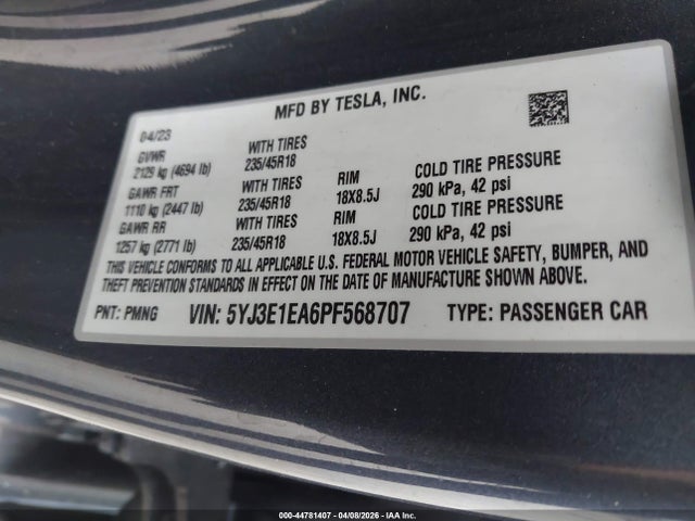 2023 TESLA MODEL 3 5YJ3E1EA6PF568707 Photo 8