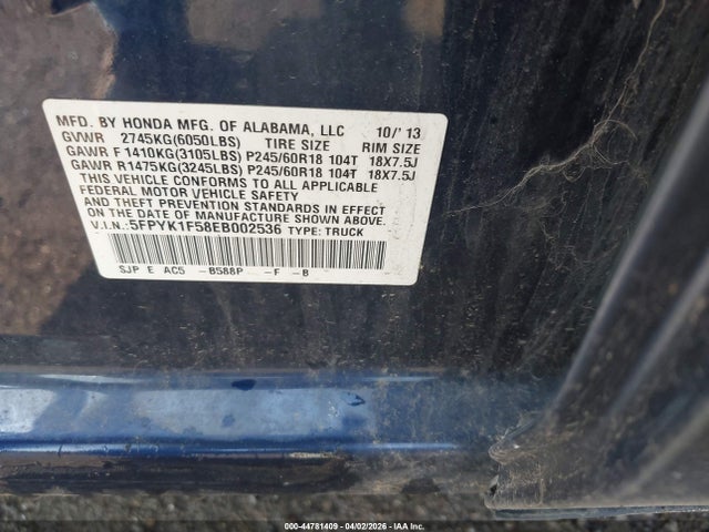 2014 HONDA RIDGELINE 5FPYK1F58EB002536 Photo 8