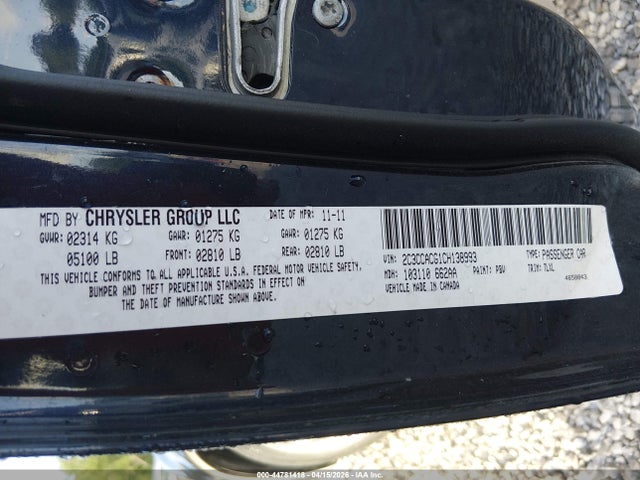 Продажа на аукционе авто 2012 Chrysler 300 Limited, vin: 2C3CCACG1CH138993, номер лота: 44781418