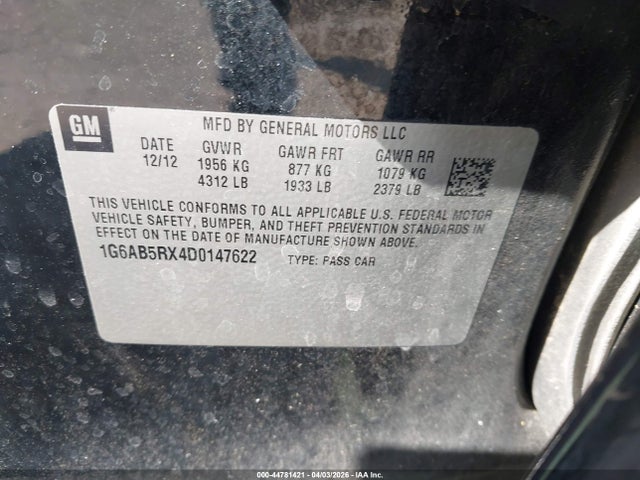 2013 Cadillac Ats Luxury მანქანა იყიდება აუქციონზე, vin: 1G6AB5RX4D0147622, აუქციონის ნომერი: 44781421