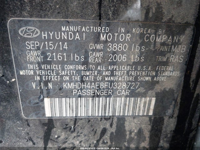 Aukcja sprzedaży 2015 Hyundai Elantra Se, vin: KMHDH4AE8FU328727, numer aukcji: 44781428