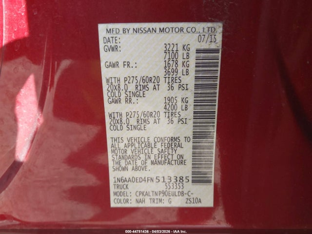 1N6AA0ED4FN513385 Nissan TITAN SV