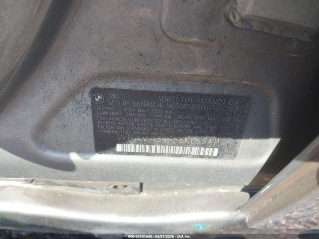 Продажа на аукционе авто 2008 Bmw 328i, vin: WBAVA33588K053411, номер лота: 44781440