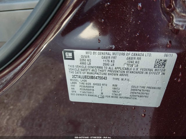 Продаж на аукціоні авто 2011 Gmc Terrain Slt-1, vin: 2CTALUEC8B6475643, номер лоту: 44781448