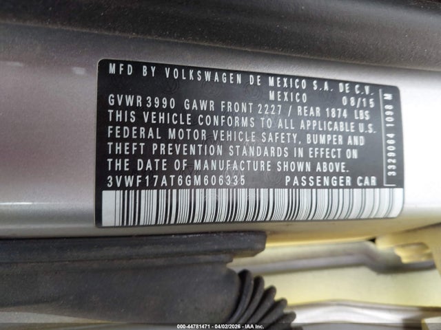 44781471 :رقم المزاد ، 3VWF17AT6GM606335 vin ، 2016 Volkswagen Beetle 1.8t S مزاد بيع