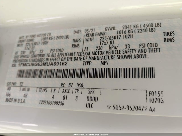 2021 FORD ESCAPE 1FMCU9G63MUA69162 Photo 8