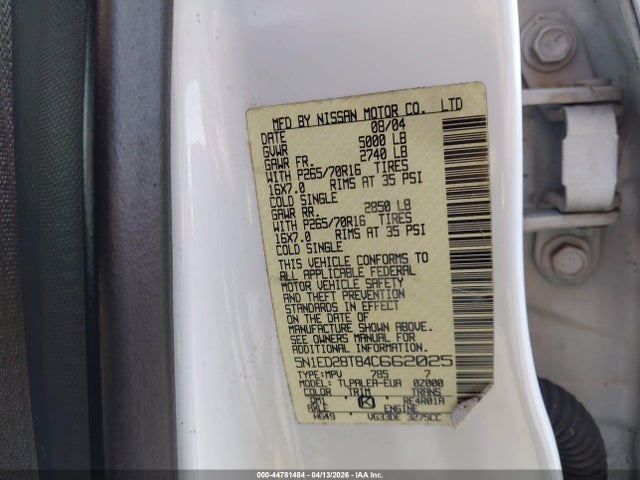 2004 NISSAN XTERRA 5N1ED28T84C662025 Photo 8