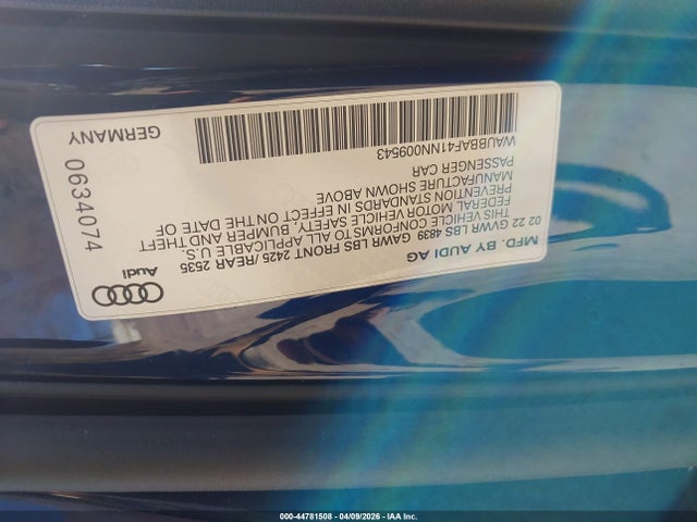 Продажа на аукционе авто 2022 Audi A4 Premium Plus 40 Tfsi Quattro S Tronic, vin: WAUBBAF41NN009543, номер лота: 44781508