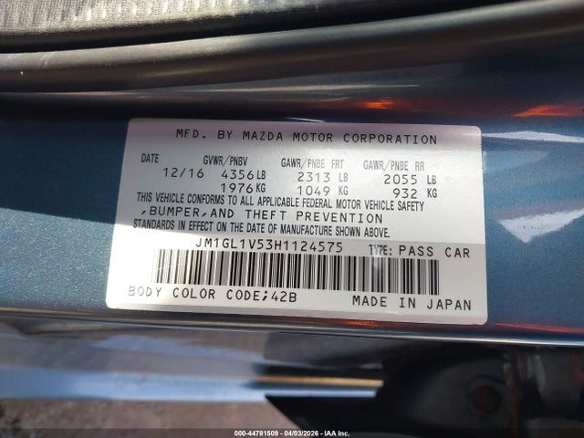 Aukcja sprzedaży 2017 Mazda Mazda6 Touring, vin: JM1GL1V53H1124575, numer aukcji: 44781509