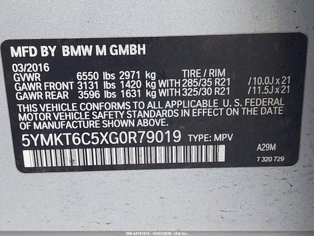 Продаж на аукціоні авто 2016 Bmw X5 M, vin: 5YMKT6C5XG0R79019, номер лоту: 44781515