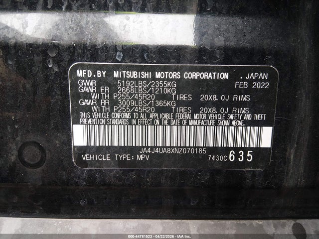 Продаж на аукціоні авто 2022 Mitsubishi Outlander Black Edition S-awc/se 2.5 S-awc/se Launch Edition S-awc, vin: JA4J4UA8XNZ070185, номер лоту: 44781523