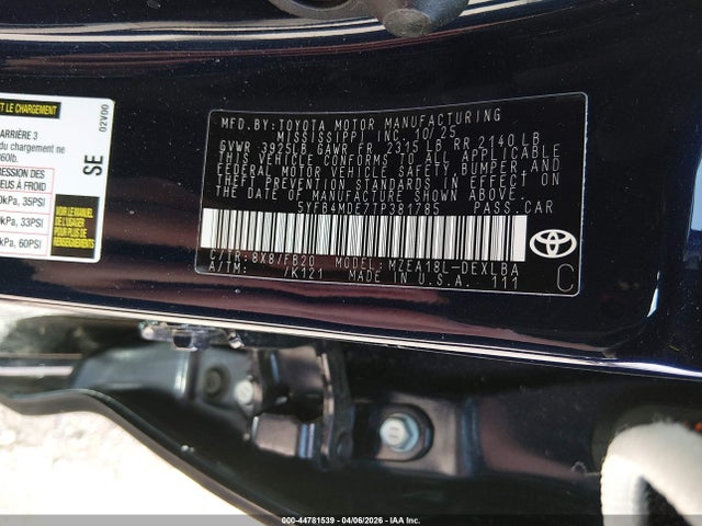 2026 Toyota Corolla Le მანქანა იყიდება აუქციონზე, vin: 5YFB4MDE7TP381785, აუქციონის ნომერი: 44781539