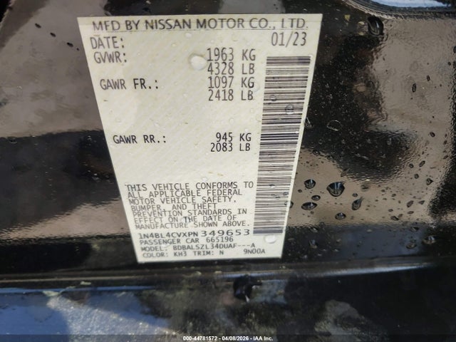 44781572 :رقم المزاد ، 1N4BL4CVXPN349653 vin ، 2023 Nissan Altima Sr Fwd مزاد بيع