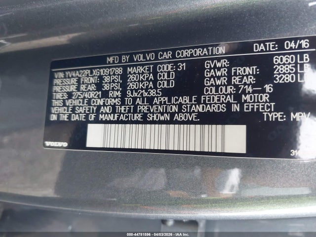 YV4A22PLXG1091788 Volvo Xc90 T6 Inscription