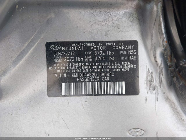 Aukcja sprzedaży 2013 Hyundai Elantra Gls/limited, vin: KMHDH4AE2DU585430, numer aukcji: 44781597