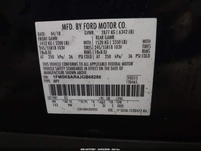 Aukcja sprzedaży 2018 Ford Police Interceptor Utility, vin: 1FM5K8AR4JGB68286, numer aukcji: 44781661