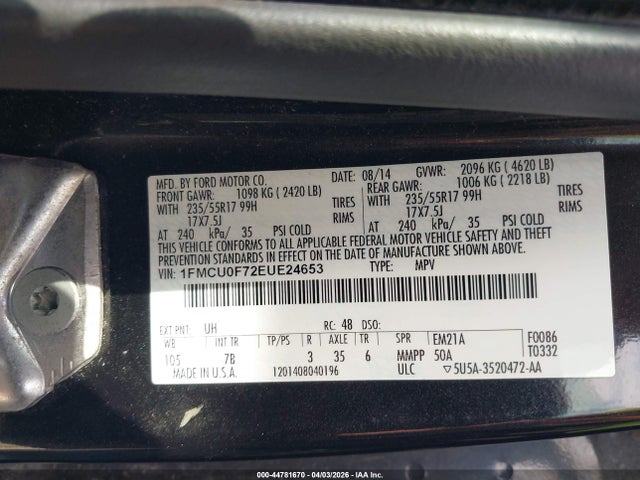 Продажа на аукционе авто 2014 Ford Escape S, vin: 1FMCU0F72EUE24653, номер лота: 44781670