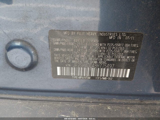 Aukcja sprzedaży 2011 Subaru Forester 2.5x Premium, vin: JF2SHADC4BH775497, numer aukcji: 44781683