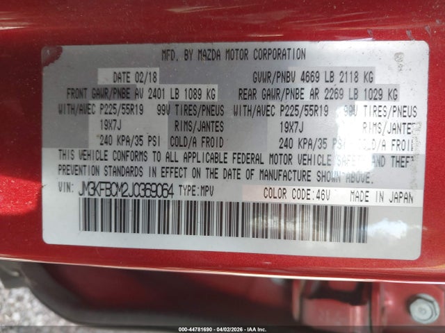 Aukcja sprzedaży 2018 Mazda Cx-5 Touring, vin: JM3KFBCM2J0369064, numer aukcji: 44781690