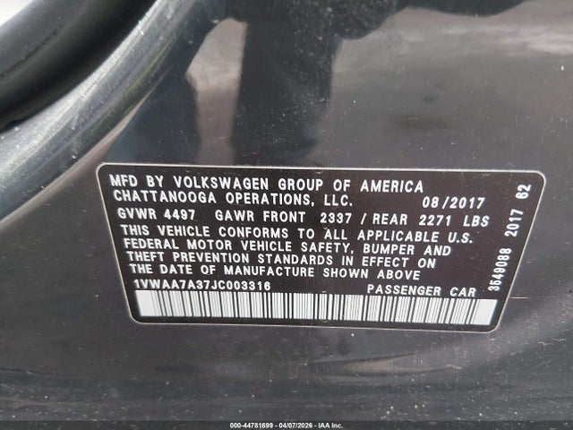 2018 VOLKSWAGEN PASSAT 1VWAA7A37JC003316 Photo 8