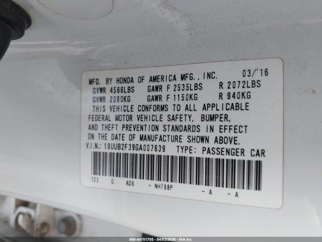 Продаж на аукціоні авто 2016 Acura Tlx V6, vin: 19UUB2F39GA007639, номер лоту: 44781705