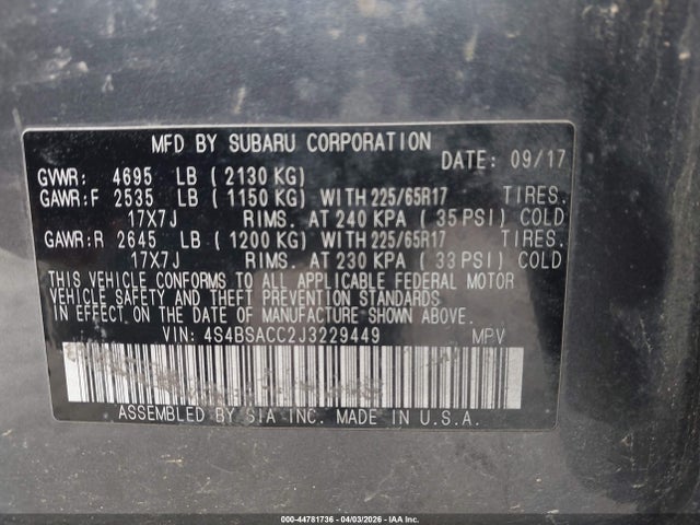 2018 SUBARU OUTBACK 4S4BSACC2J3229449 Photo 8