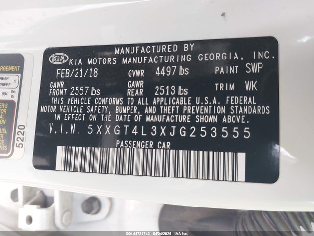 5XXGT4L3XJG253555 KIA Optima Lx