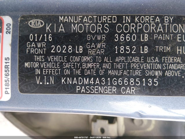 Продажа на аукционе авто 2016 Kia Rio Lx, vin: KNADM4A31G6685135, номер лота: 44781787