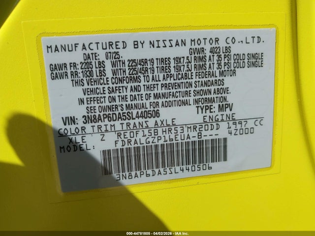 Продажа на аукционе авто 2025 Nissan Kicks Sr Fwd, vin: 3N8AP6DA5SL440506, номер лота: 44781805