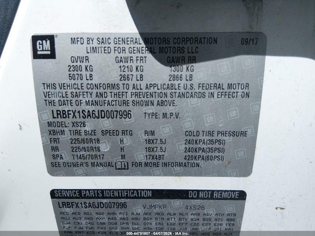 Продаж на аукціоні авто 2018 Buick Envision Essence, vin: LRBFX1SA6JD007996, номер лоту: 44781807