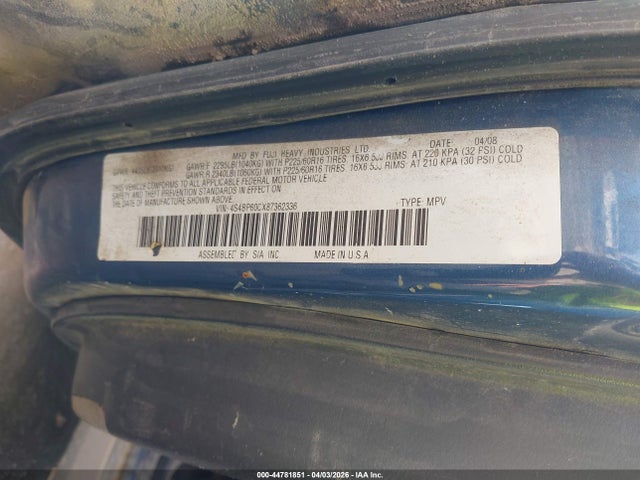 Продаж на аукціоні авто 2008 Subaru Outback, vin: 4S4BP60CX87362336, номер лоту: 44781851