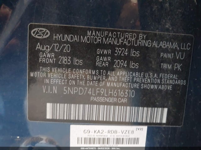 5NPD74LF9LH616310 Hyundai ELANTRA SE