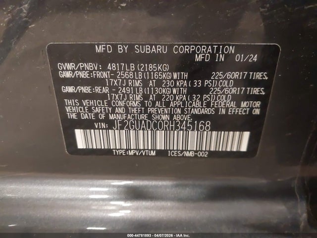 Продаж на аукціоні авто 2024 Subaru Crosstrek Premium, vin: JF2GUADC0RH345168, номер лоту: 44781893