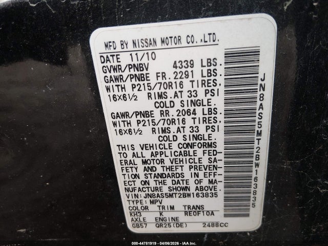 Продажа на аукционе авто 2011 Nissan Rogue S, vin: JN8AS5MT2BW163835, номер лота: 44781919