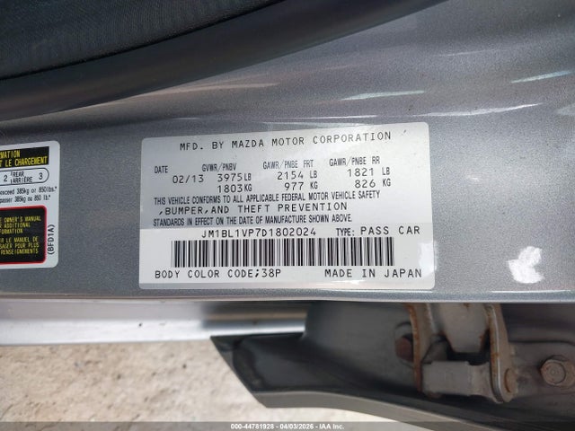Продаж на аукціоні авто 2013 Mazda Mazda3, vin: JM1BL1VP7D1802024, номер лоту: 44781928