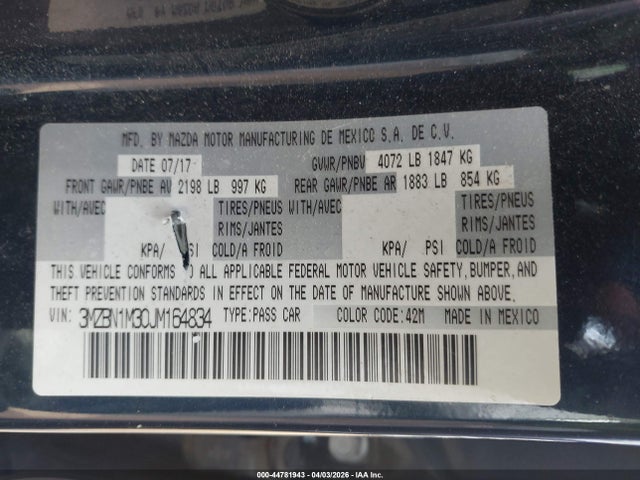 Aukcja sprzedaży 2018 Mazda Mazda3 Grand Touring, vin: 3MZBN1M30JM164834, numer aukcji: 44781943
