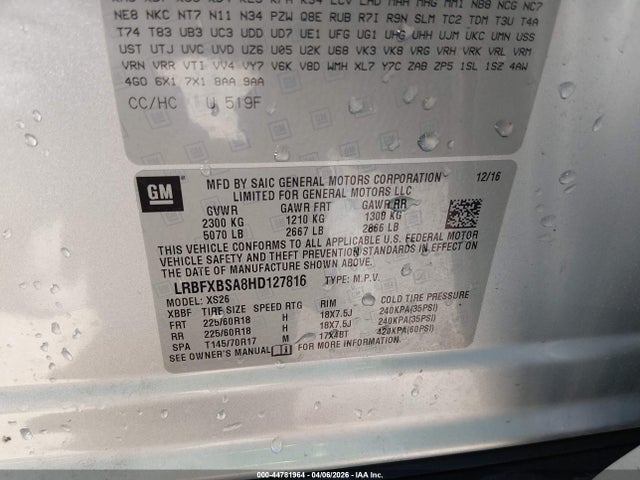 Aukcja sprzedaży 2017 Buick Envision Essence, vin: LRBFXBSA8HD127816, numer aukcji: 44781964