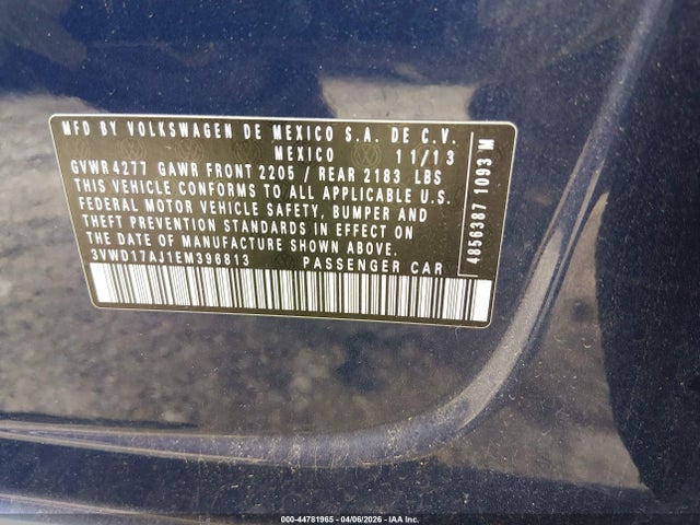 Продажа на аукционе авто 2014 Volkswagen Jetta 1.8t Se, vin: 3VWD17AJ1EM396813, номер лота: 44781965