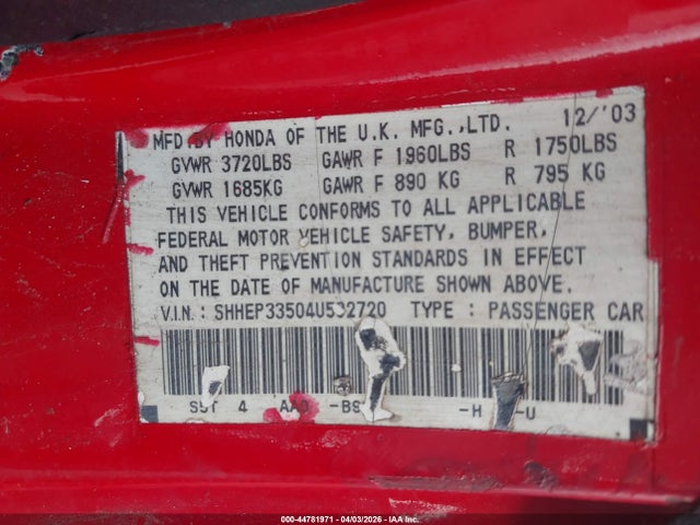 2004 HONDA CIVIC SHHEP33504U502720 Photo 8