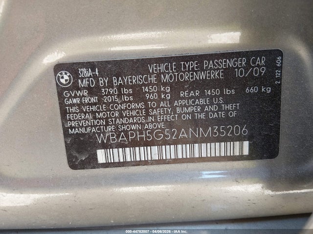 44782007 :رقم المزاد ، WBAPH5G52ANM35206 vin ، 2010 Bmw 328i مزاد بيع