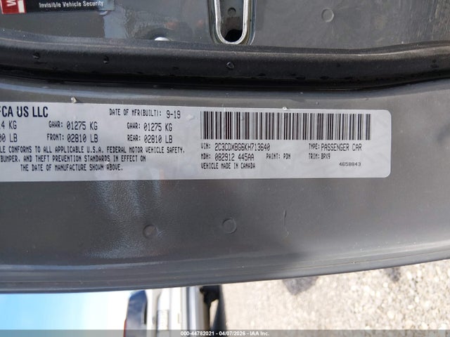 Продажа на аукционе авто 2019 Dodge Charger Sxt Rwd, vin: 2C3CDXBG6KH713640, номер лота: 44782021