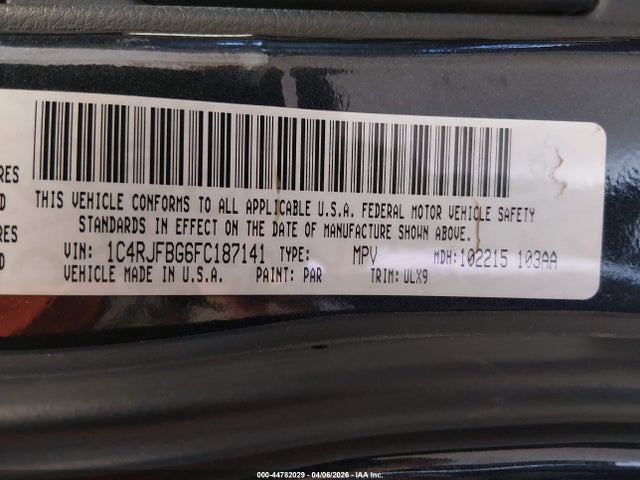 44782029 :رقم المزاد ، 1C4RJFBG6FC187141 vin ، 2015 Jeep Grand Cherokee Limited مزاد بيع