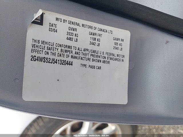 2004 Buick Century მანქანა იყიდება აუქციონზე, vin: 2G4WS52J541320444, აუქციონის ნომერი: 44782051