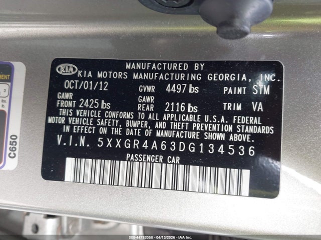 2013 Kia Optima Sx მანქანა იყიდება აუქციონზე, vin: 5XXGR4A63DG134536, აუქციონის ნომერი: 44782058