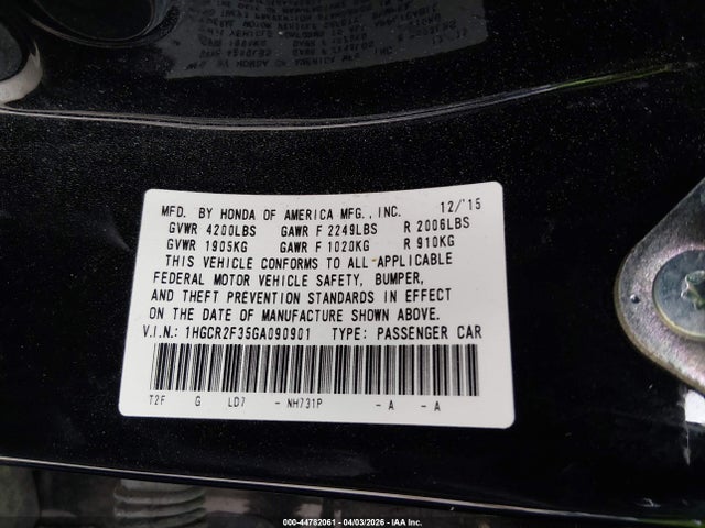 1HGCR2F35GA090901 Honda ACCORD LX