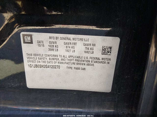 Chevrolet Sonic Ls Manual 2016 1G1JB6SH2G4120270 Image 9