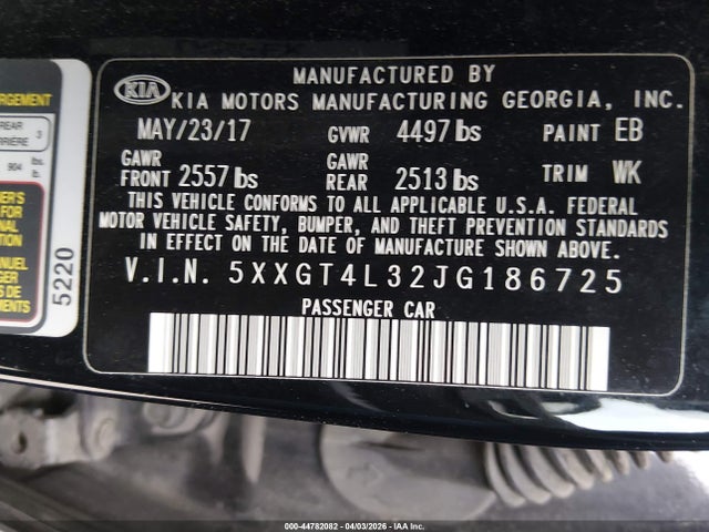 44782082 :رقم المزاد ، 5XXGT4L32JG186725 vin ، 2018 Kia Optima S مزاد بيع