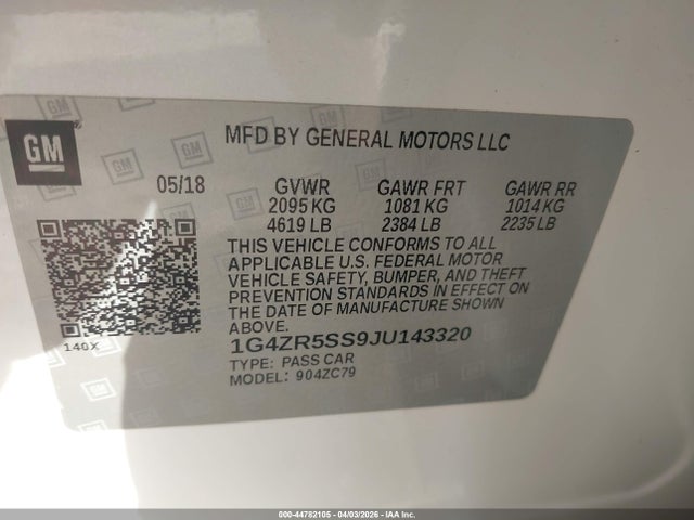 Продажа на аукционе авто 2018 Buick Lacrosse Premium, vin: 1G4ZR5SS9JU143320, номер лота: 44782105