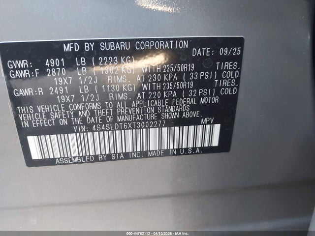 Продаж на аукціоні авто 2026 Subaru Forester Touring, vin: 4S4SLDT6XT3002277, номер лоту: 44782112